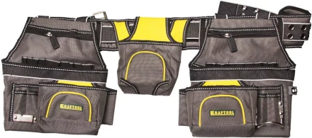 Пояс монтажника KRAFTOOL &quot;INDUSTRIE&quot;, 2 подвесных подсумка, 20 карманов, 2 петли для крепления молотка и рулетки 38742 купить в Уфе