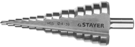 Сверло STAYER &quot;MASTER&quot; ступенчатое по сталям и цвет.мет., сталь HSS, d=4- 39мм,14ступ.d4-39,L -113 мм, трехгран.хв. 10мм 29660-4-39-14 купить в Уфе
