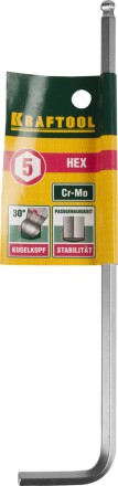 Ключ KRAFTOOL &quot;INDUSTRIE&quot; имбусовый, длинный c шариком, Cr-Mo, хромосатинированное покрытие, HEX 5 27437-5 купить в Уфе