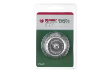 Кордщетка HAMMER чаша 50мм для дрели гофрированная латунированная сталь (207-201) купить в Уфе
