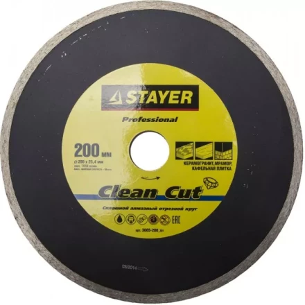 Круг отрезной алмазный STAYER &quot;PROFESSIONAL&quot;, сплошной, влажная резка, для электроплиткореза, 25,4х200мм 3665-200_z01 купить в Уфе