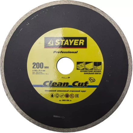Круг отрезной алмазный STAYER &quot;PROFESSIONAL&quot;, сплошной, влажная резка, для электроплиткореза, 25,4х200мм 3665-200_z01 купить в Уфе