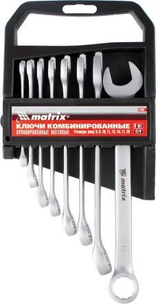 Набор ключей комбинированных 6 - 19 мм 8 шт. CrV матовый хром MATRIX 15408 купить в Уфе