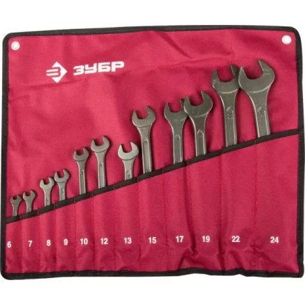 Набор ЗУБР Ключи комбинированные, серия &quot;Т-80&quot;, хромованадиевая сталь, зелёный цинк, 6-24мм, 12шт 27025-H12 купить в Уфе