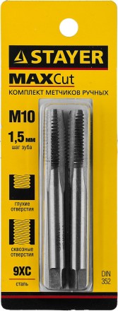 Комплект метчиков STAYER &quot;MASTER&quot;, сталь 9ХС, М10х1,5, 2 шт 28025-10-1.5-H2 купить в Уфе