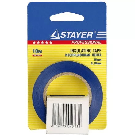 Изолента, STAYER Profi 12292-B-15-10, ПВХ, на карточке, 15мм х 10м х 0,18мм, синяя 12292-B-15-10 купить в Уфе