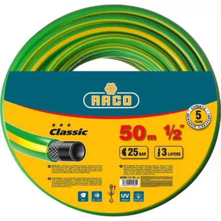 Шланг RACO CLASSIC поливочный, 25атм., армированный, 3-х слойный, 1/2&quot;х50м 40306-1/2-50_z01 купить в Уфе