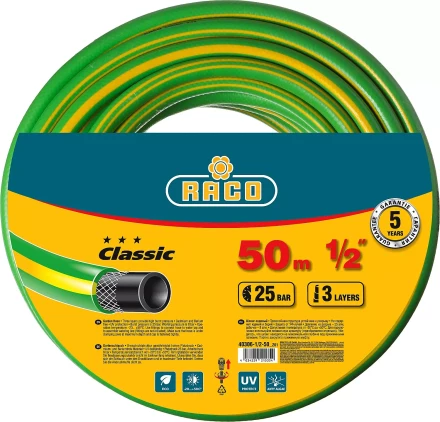 Шланг RACO CLASSIC поливочный, 25атм., армированный, 3-х слойный, 1/2&quot;х50м 40306-1/2-50_z01 купить в Уфе