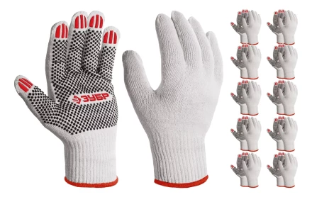 ЗУБР ОПТИМА, М (8), х/б перчатки с ПВХ покрытием (точка), 10 класс, 10 пар (11440-М10) купить в Уфе