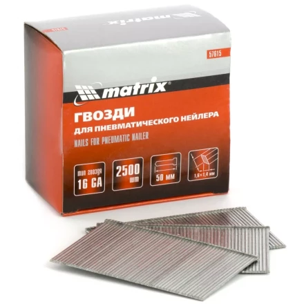 Гвозди 16GA для пневм. нейлера сечение 1,6х1,4 длина 50 мм 2500 шт MATRIX 57615 купить в Уфе