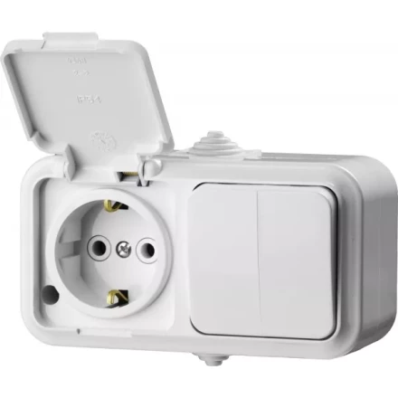 Блок STAYER &quot;MASTER&quot; &quot;MAXIMA&quot; розетка одноместная с заземлением и защитной крышкой, IP54, 16А, 220В, и выключатель двухклавишный, IP54, 10А, 220В 54313-W купить в Уфе