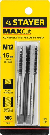 Комплект метчиков STAYER &quot;MASTER&quot;, сталь 9ХС, М12х1,5, 2 шт 28025-12-1.5-H2 купить в Уфе