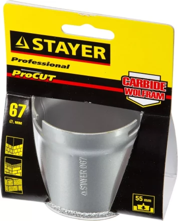 Коронка STAYER &quot;PROFESSIONAL&quot; кольцевая с карбидно-вольфрамовой крошкой, d=67мм 33345-67 купить в Уфе