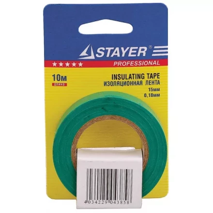 Изолента, STAYER Profi 12292-G-15-10, ПВХ, на карточке, 15мм х 10м х 0,18мм, зеленая 12292-G-15-10 купить в Уфе