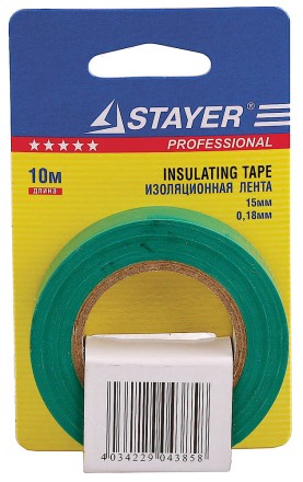 Изолента, STAYER Profi 12292-G-15-10, ПВХ, на карточке, 15мм х 10м х 0,18мм, зеленая 12292-G-15-10 купить в Уфе