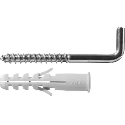 Дюбель ЗУБР &quot;МАСТЕР&quot; распорный полипропиленовый, тип &quot;ЕВРО&quot;, в комплекте с шурупом-крюком, 12 х 60 /  8 х 85 мм, 2 шт 30676-12-60 купить в Уфе