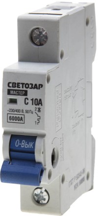 Выключатель автоматический СВЕТОЗАР 1-полюсный, 10 A, &quot;C&quot;, откл. сп. 6 кА, 230 / 400 В SV-49061-10-C купить в Уфе