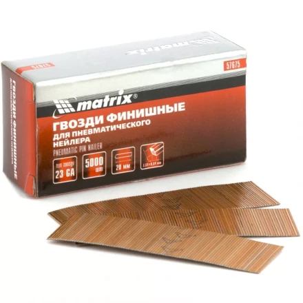 Гвозди финишные шпильки 23GA для пн. нейлера финишного диам. 0,64 мм длина -22 мм,5000 шт MATRIX 57677 купить в Уфе