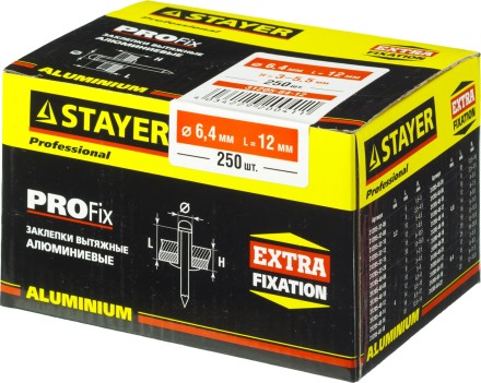 Заклепки PROFIX алюминиевые, 6,4x12мм, 250шт, STAYER Professional 31205-64-12 31205-64-12 купить в Уфе