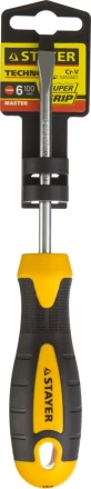 Отвертка STAYER &quot;MASTER&quot; &quot;ТECHNO&quot;, двухкомпонентная рукоятка, магнитный наконечник, Cr-V, SL6,0x100мм 2507-06-10_z02 купить в Уфе