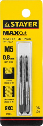 Комплект метчиков STAYER &quot;MASTER&quot;, сталь 9ХС, М5х0,8, 2 шт 28025-05-0.8-H2 купить в Уфе