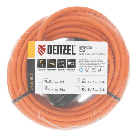 Удлинитель-шнур силовой Denzel Garden Series, ПВС, 10м, 1 розетка 3 x 1,5 мм, 3 м 37407 купить в Уфе