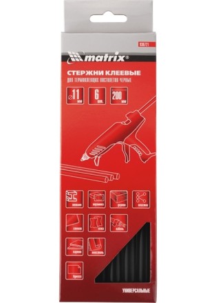 Стержни клеевые, чёрный, 11*200мм, 6 шт./упак. MATRIX 930721 купить в Уфе