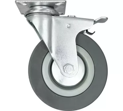 Аппаратное поворотное колесо с тормозом HITCH 75*20 резина серая SCgb93 (SZ084837)