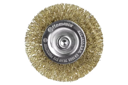 Кордщетка HAMMER плоская 63мм для дрели гофрированная латунированная сталь (207-206) купить в Уфе