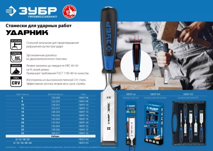ЗУБР Ударник, 4 предм, набор стамесок-долот, Профессионал (18097-H4) купить в Уфе