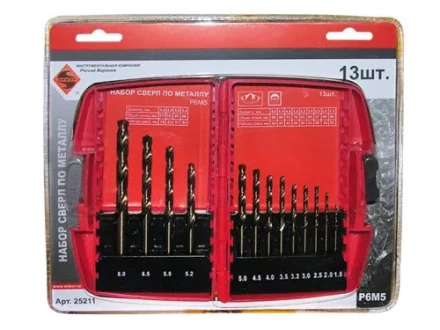 Набор сверл д/мет.Р6М5  13шт.(1,5-8мм) 6/6/36 25211 купить в Уфе
