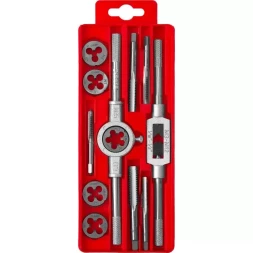 Набор ЗУБР &quot;МАСТЕР&quot; с металлореж. Инстр., метчики однопроходные и плашки М6-М12, оснастка - в пластиковом боксе, 12пред. 28121-H12