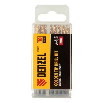 Сверло по металлу, 4,5 мм, HSS-Tin, Golden Tip, 10 шт. Denzel 717211 купить в Уфе
