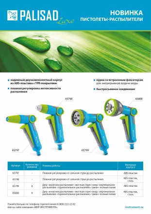 Пистолет-распылитель Palisad 65799, 8 режимов, регулируемый, с курком, Luxe купить в Уфе