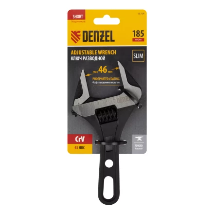 Ключ разводной 185 мм Denzel 15754, CrV, кованый, укороченная рукоятка купить в Уфе