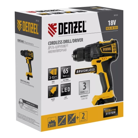 Дрель-шуруповерт аккумуляторная, бесщет. Denzel BLDL-IB-18-0, Li-Ion, 18 В 26122 купить в Уфе