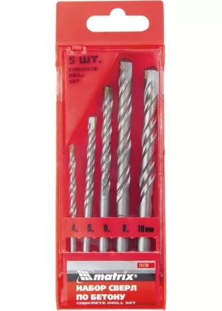 Набор сверл по бетону 4 - 5 - 6 - 8 - 10мм пластиковый кейс MATRIX 70730 купить в Уфе