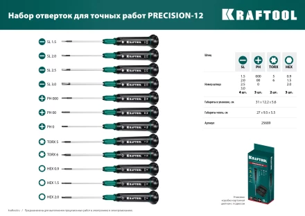 Набор Precision-12: отвертки для точных работ. 25689 купить в Уфе