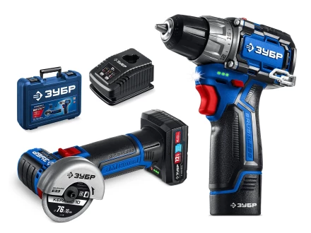 ЗУБР КОМПАКТ #5, набор: дрель-шуруповерт + мини УШМ, BRUSHLESS, 12 В, 45 Н·м, 2 АКБ тип Т7 (4 и 2 А·ч), кейс, Профессионал (DB-121-42AB) купить в Уфе