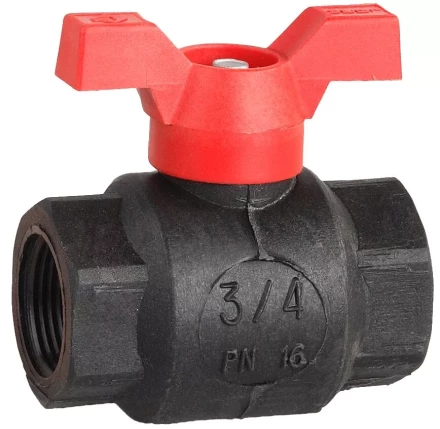 Кран шаровой ЗУБР полнопроходной &quot;мама-мама&quot;, бабочка, пластиковый корпус, 3/4&quot; 4-51523-P-3/4 купить в Уфе