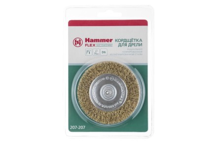 Кордщетка HAMMER плоская 75мм для дрели гофрированная латунированная сталь (207-207) купить в Уфе