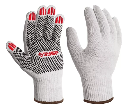 ЗУБР ОПТИМА, XL (10), х/б перчатки с ПВХ покрытием (точка), 10 класс (11440-XL) купить в Уфе