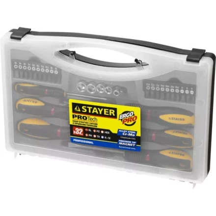 Набор STAYER "PROFESSIONAL" "PROTech": Отвертки, Cr-Mo, двухкомп рукоятка, намагниченные, 32 предмета, в кейсе 25134-H18_z01 купить в Уфе