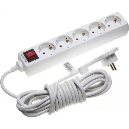 Удлинитель СВЕТОЗАР электрический с заземлением и выключателем, защитные шторки, компактная вилка, евро, 5 гнезд, 5м 55055-5-C купить в Уфе