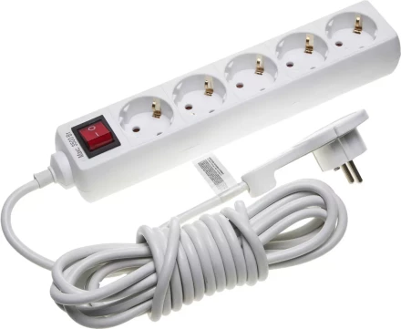 Удлинитель СВЕТОЗАР электрический с заземлением и выключателем, защитные шторки, компактная вилка, евро, 5 гнезд, 5м 55055-5-C купить в Уфе