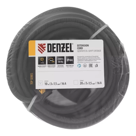Удлинитель-шнур силовой Denzel Top Series, КГТТ, 10м, 1 розетка, 3 x 1,5 мм, 3 м 37419 купить в Уфе