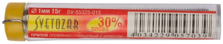 Припой СВЕТОЗАР оловянно-свинцовый, 30% Sn / 70% Pb, 15гр SV-55325-015 купить в Уфе