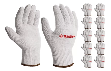 ЗУБР ОПТИМА, L-XL, х/б перчатки без покрытия, 10 класс, 10 пар (11446-XL10) купить в Уфе