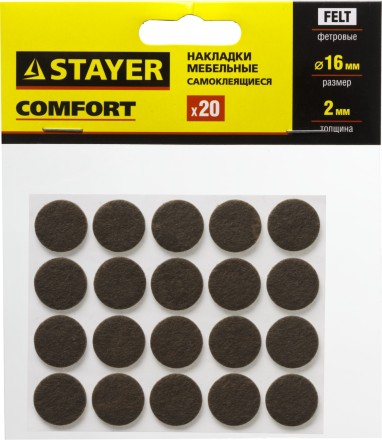 Накладки STAYER &quot;COMFORT&quot; на мебельные ножки, самоклеящиеся, фетровые, коричневые, круглые - диаметр 16 мм, 20 шт 40910-16 купить в Уфе