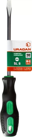 Отвертка URAGAN c двухкомпонентной рукояткой, SL8,0 x 150мм 25075-08-15_z01 купить в Уфе